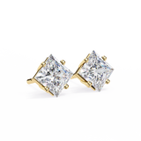 2.40 Carat Princess Cut Lab Diamond Stud Earrings In Yellow Gold