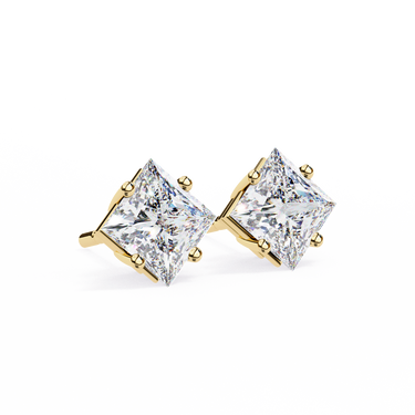 2.40 Carat Princess Cut Lab Diamond Stud Earrings In Yellow Gold