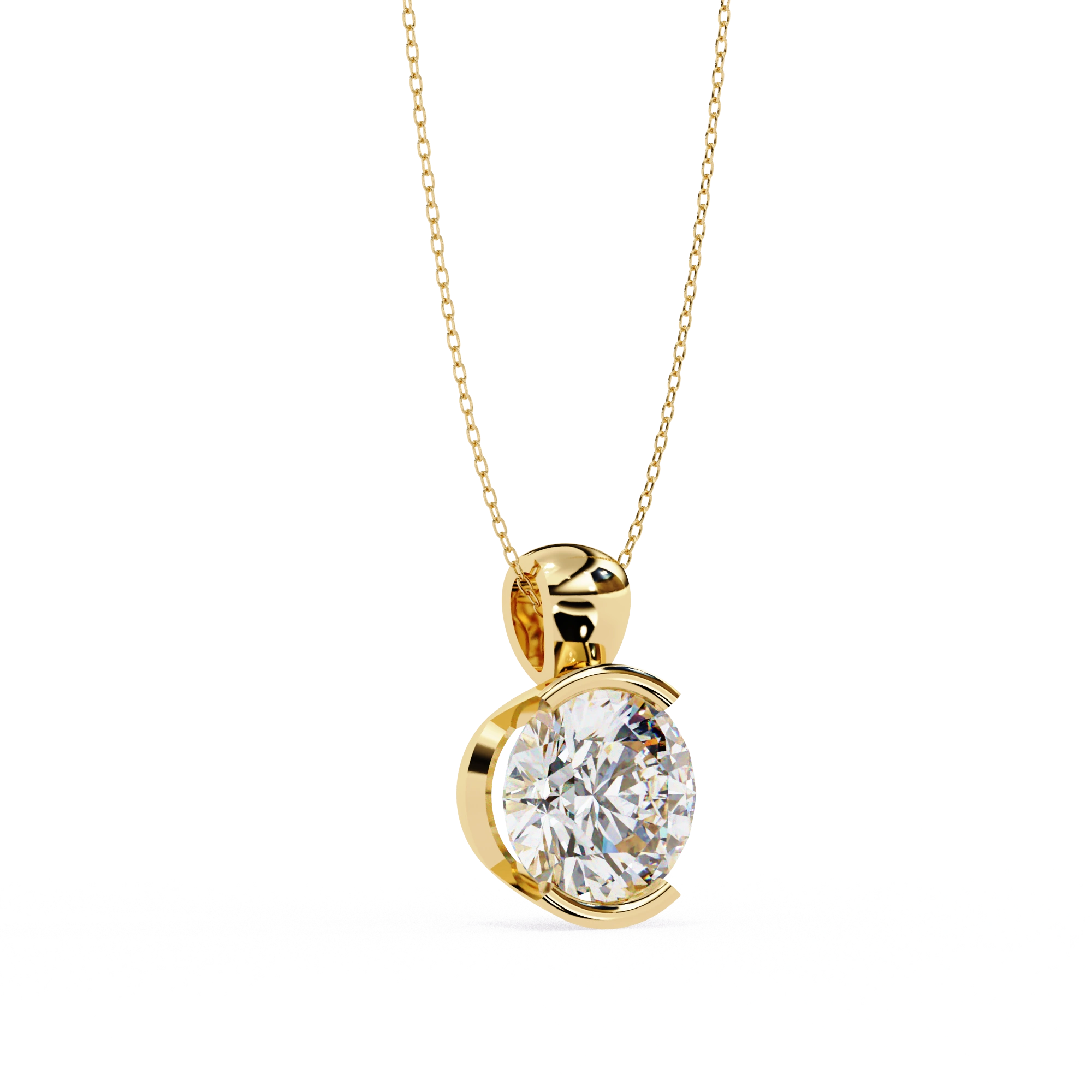 2.43 Ct Round Lab Diamond Bezel Set Pendant in Yellow Gold