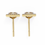 2.46 Carat Princess Cut Diamond Stud Earrings with Square Halo Design in Gold and Platinum