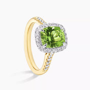 2.50 Ct Cushion Cut Prong Set Peridot Halo Gemstone Engagement Ring