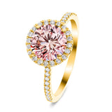 2.50 Carat Round Cut Halo Pink Lab Diamond Engagement Ring In Yellow Gold