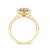 2.50 Carat Round Cut Halo Pink Lab Diamond Engagement Ring In Yellow Gold