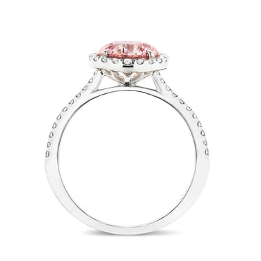 2.50 Carat Round Cut Halo Pink Lab Diamond Engagement Ring In White Gold