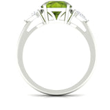 2.50 Carat Round Peridot Gemstone Three Stone Ring in White Gold