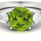 2.50 Carat Round Peridot Gemstone Three Stone Ring in White Gold