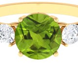 2.50 Carat Round Peridot Gemstone Three Stone Ring in Yellow Gold