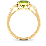 2.50 Carat Round Peridot Gemstone Three Stone Ring in Yellow Gold