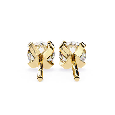 2.57 Carat Round Shape Lab Diamond Stud Earrings In Yellow Gold