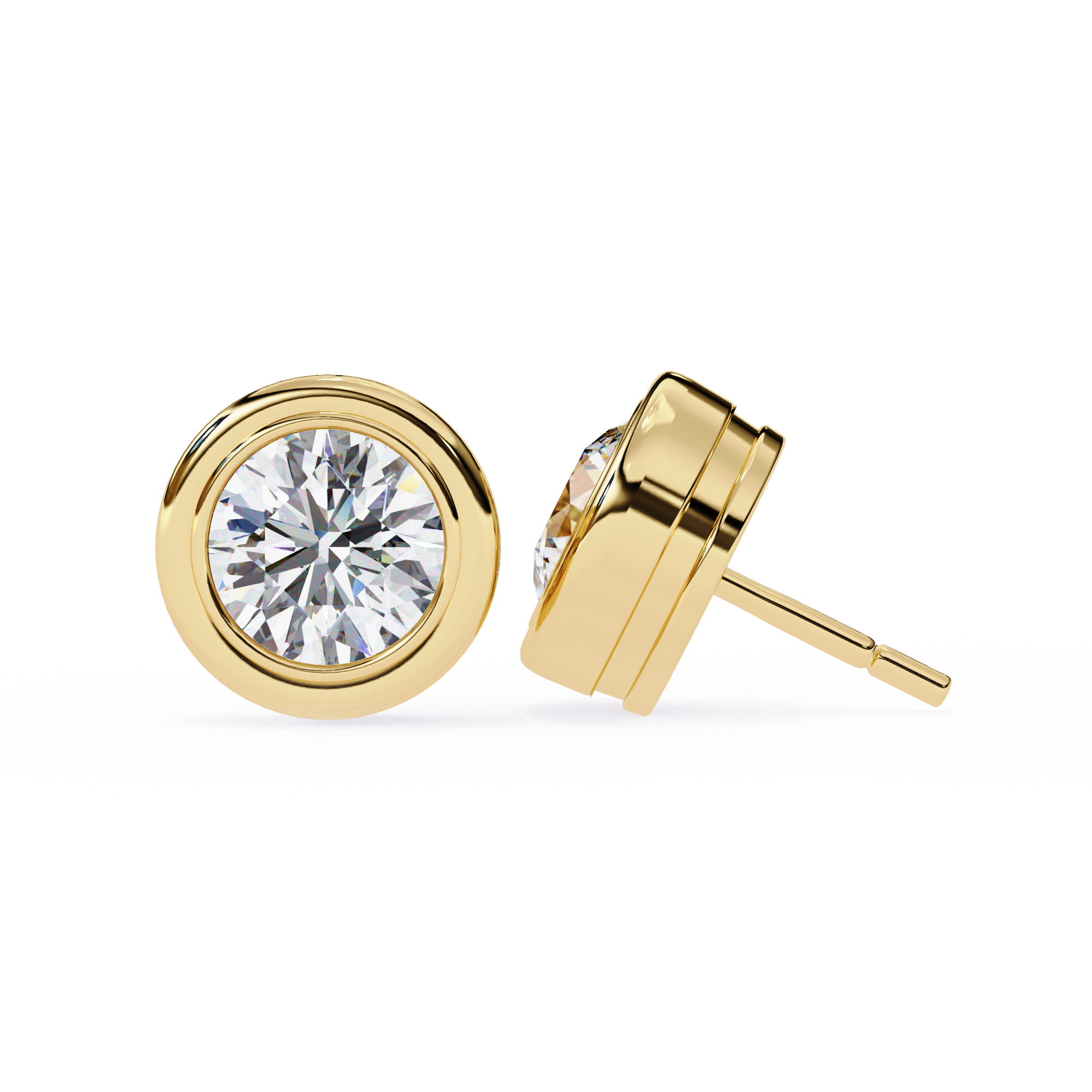 2.60 Carat Round Solitaire Lab Diamond Earrings 18K Yellow Gold