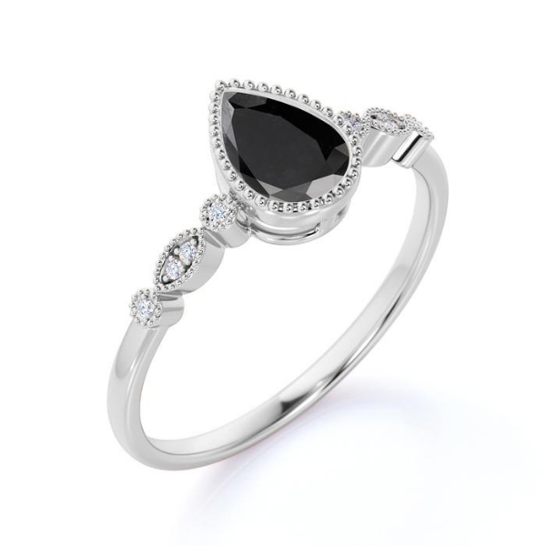 2.5 Ct Pear Cut Bezel Set Black Diamond Ring Black Diamond Engagement Ring