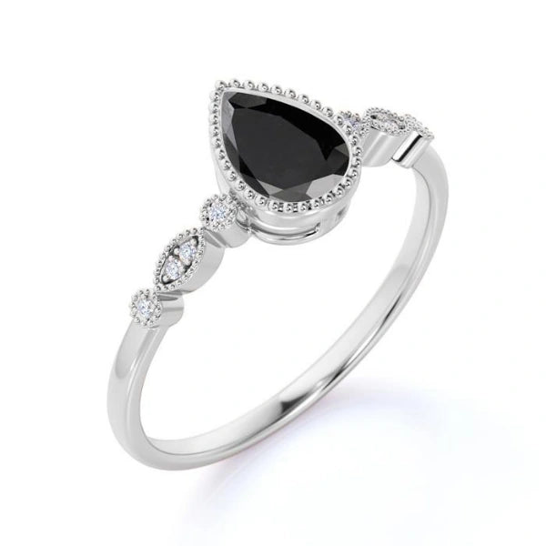 2.5 Ct Pear Cut Diamond Bezel Setting Black Diamond Rings Black Diamond Engagement Ring