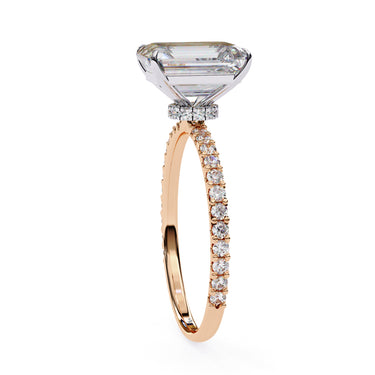 2.60 Carat Emerald Cut Hidden Halo Lab Diamond Engagement Ring In Rose Gold