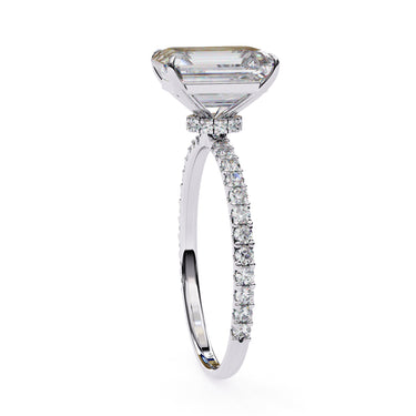 2.60 Carat Emerald Cut Hidden Halo Lab Diamond Engagement Ring In White Gold