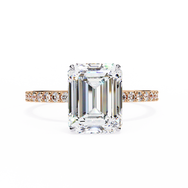 2.60 Carat Emerald Cut Hidden Halo Lab Diamond Engagement Ring In Rose Gold