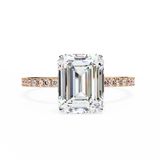 2.60 Carat Emerald Cut Hidden Halo Lab Diamond Engagement Ring In Rose Gold