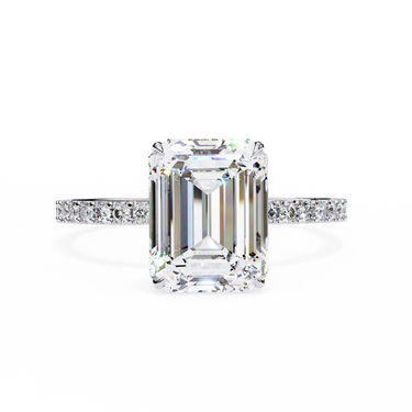 2.60 Carat Emerald Cut Hidden Halo Lab Diamond Engagement Ring In White Gold