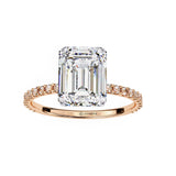 2.60 Carat Emerald Cut Hidden Halo Lab Diamond Engagement Ring In Rose Gold