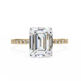 2.60 Carat Emerald Cut Hidden Halo Lab Diamond Engagement Ring In Yellow Gold