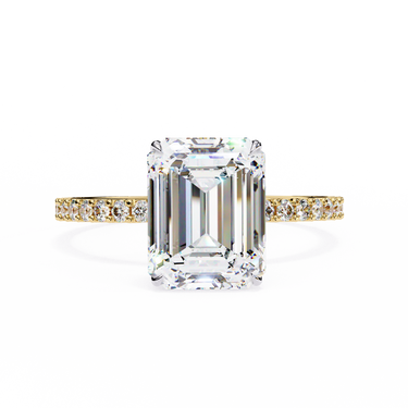 2.60 Carat Emerald Cut Hidden Halo Lab Diamond Engagement Ring In Yellow Gold