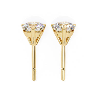 2.60 Carat Round Cut Lab Diamond Stud Earrings In Yellow Gold