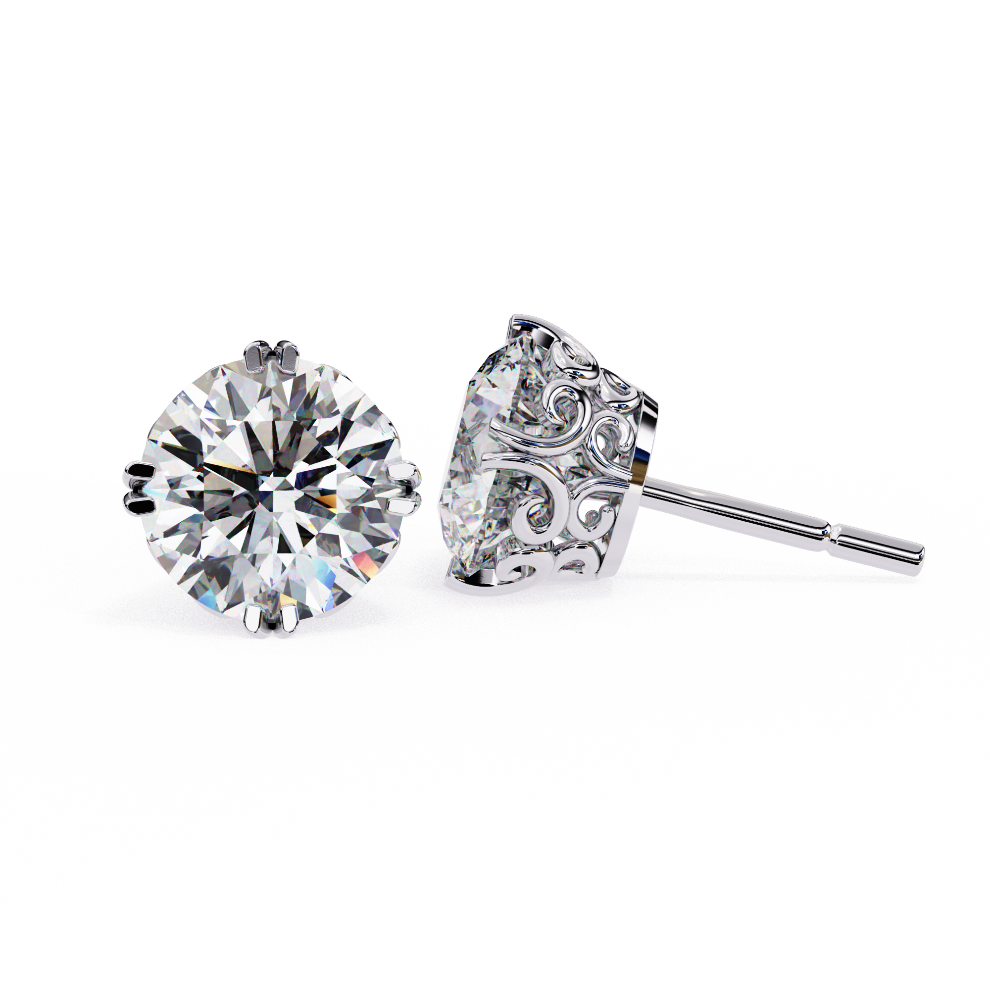 Filigree Lab Grown Diamond Stud Earrings