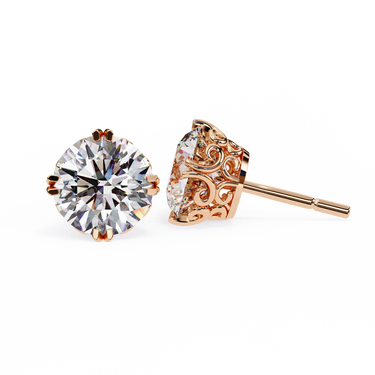 2.60 Carat Round Shape Lab Diamond Stud Earrings In Rose Gold