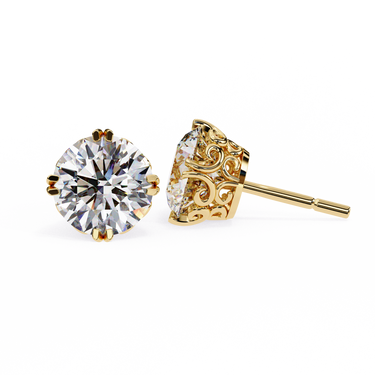 2.60 Carat Round Shape Lab Diamond Stud Earrings In Yellow Gold