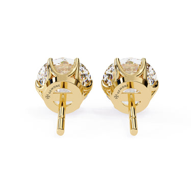 2.60 Carat Round Shape Lab Diamond Stud Earrings In Yellow Gold