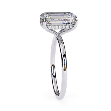 2.62 Carat Emerald Cut Hidden Halo Lab Diamond Engagement Ring In White Gold