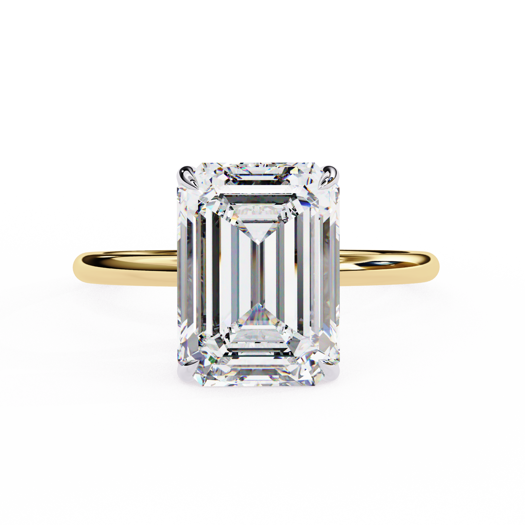 Emerald Claw Prong Halo Lab Diamond Engagement Ring 18K Yellow Gold