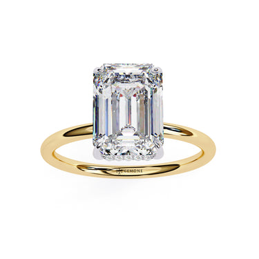 2.62 Carat Emerald Cut Hidden Halo Lab Diamond Engagement Ring In Yellow Gold