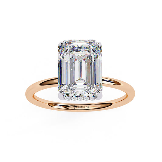 2.62 Carat Emerald Cut Hidden Halo Lab Diamond Engagement Ring In Rose Gold