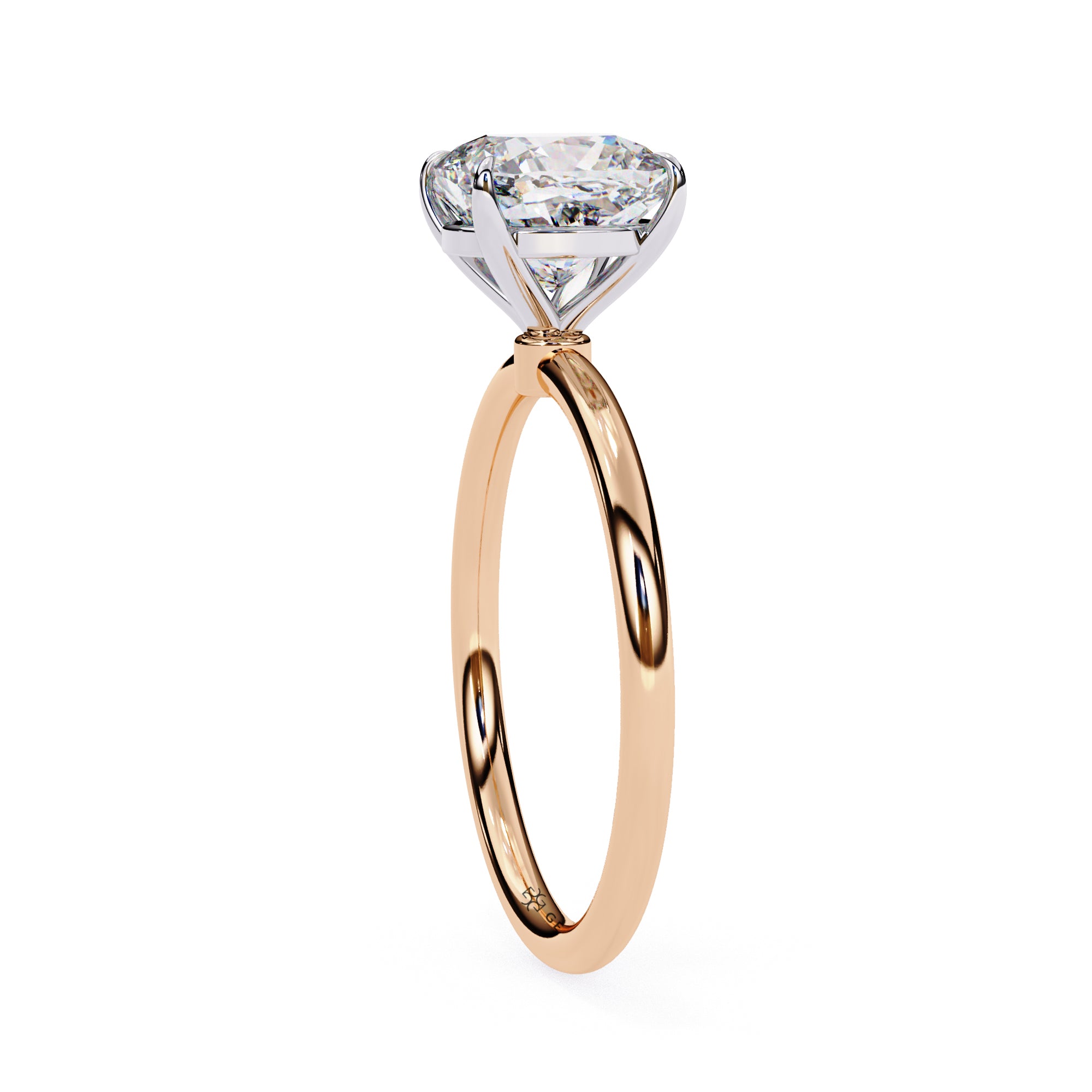 Cushion Cut Two Tone Solitaire Lab Diamond Engagement Ring