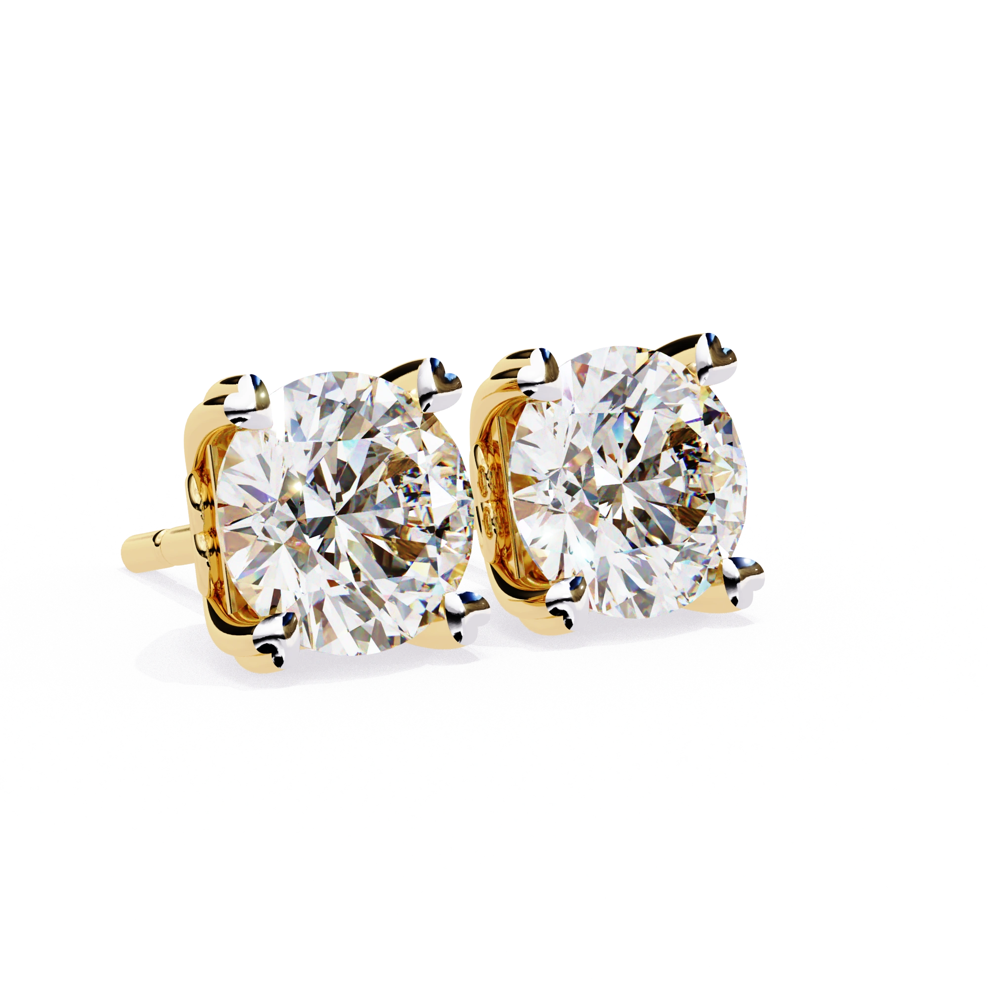 2.60 Carat Diamond Earrings Studs With Heart Basket Flat Back Design Lab Diamond