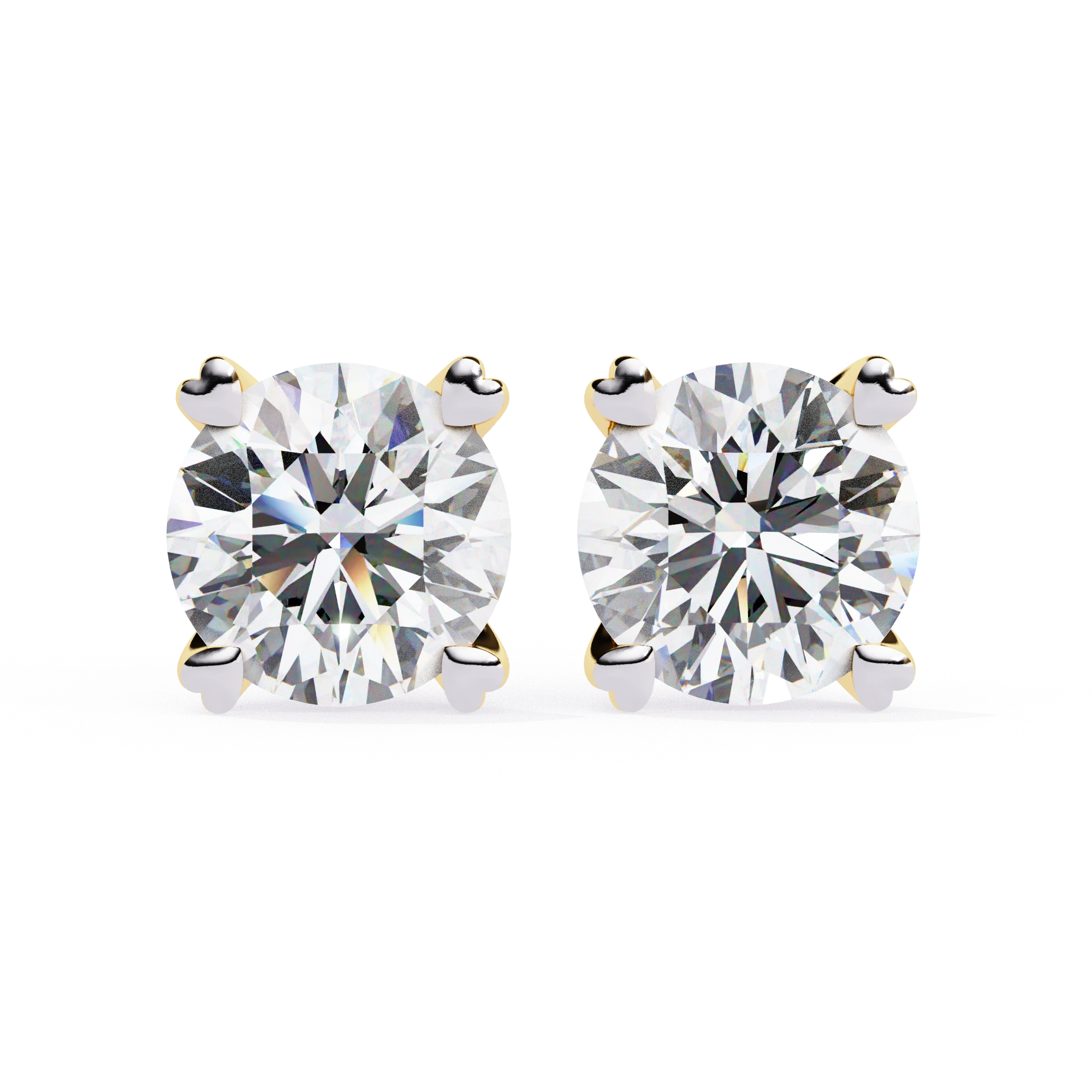 2.60 Carat Diamond Earrings Studs With Heart Basket Flat Back Design Lab Diamond