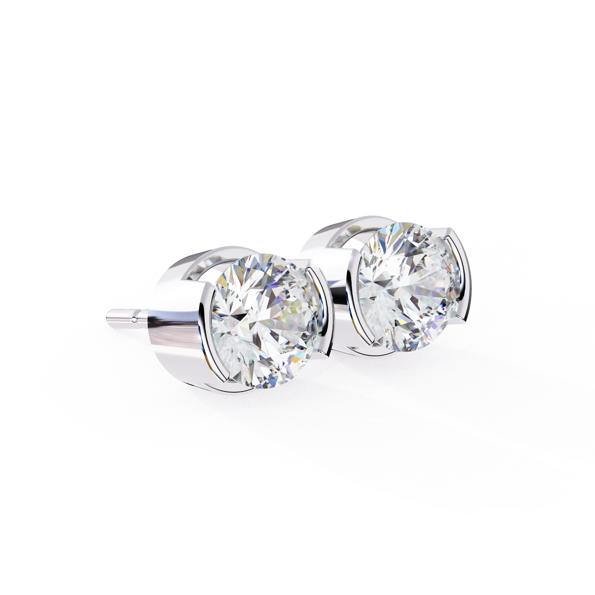 2.50 Carat Round Bezel Set Diamond Stud Earrings