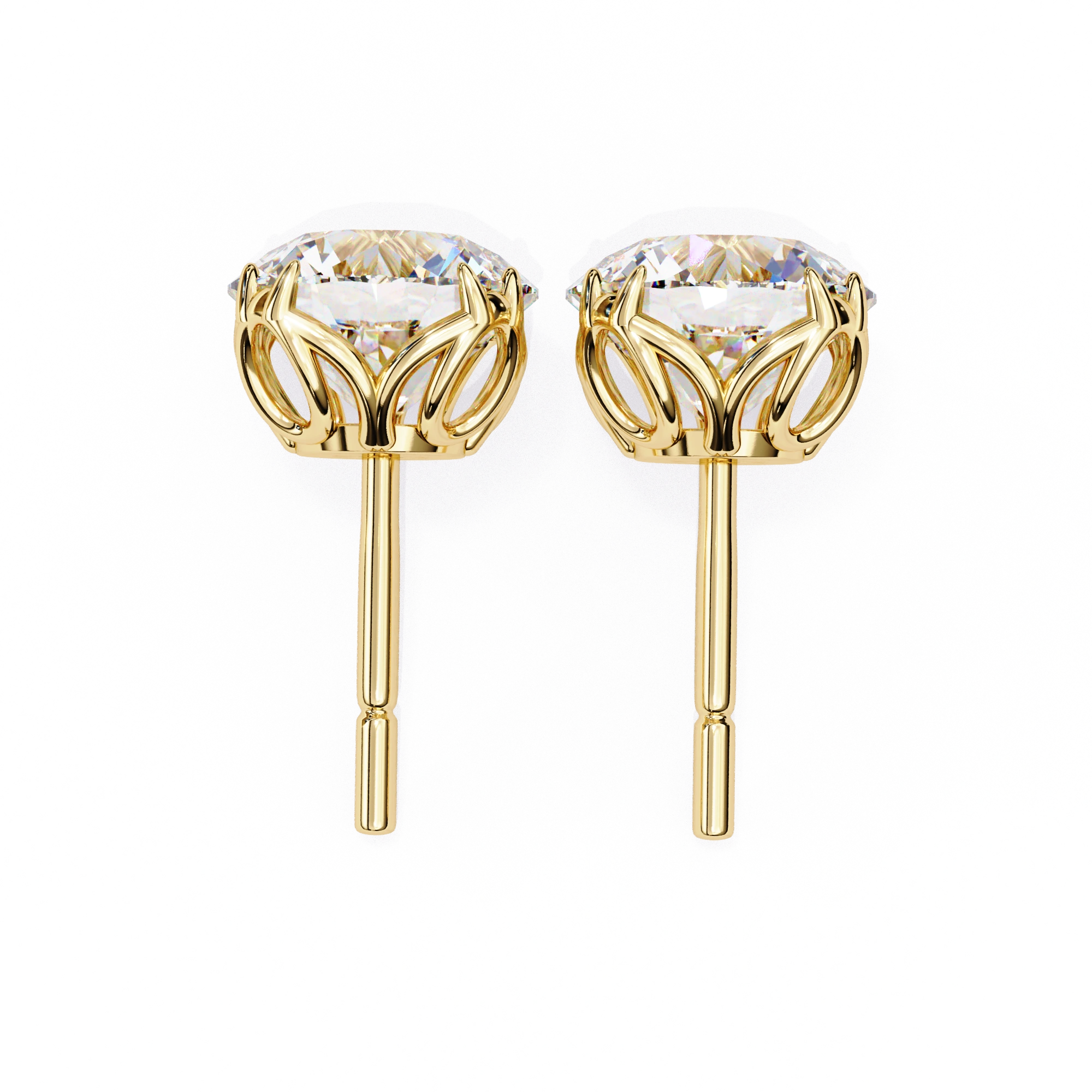 2.50 Carat Round Diamond Stud Earrings with Double Prong Settings