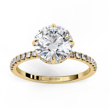 2.70 Carat Round Shape Hidden Halo Lab Diamond Engagement Ring In Yellow Gold