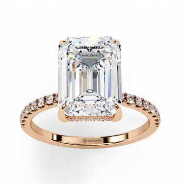 2.80 Carat Emerald Cut Hidden Halo Lab Diamond Engagement Ring In Rose Gold