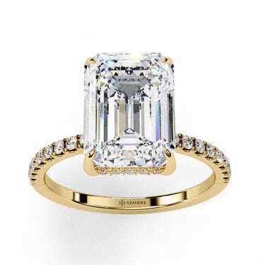 2.80 Carat Emerald Cut Hidden Halo Lab Diamond Engagement Ring In Yellow Gold