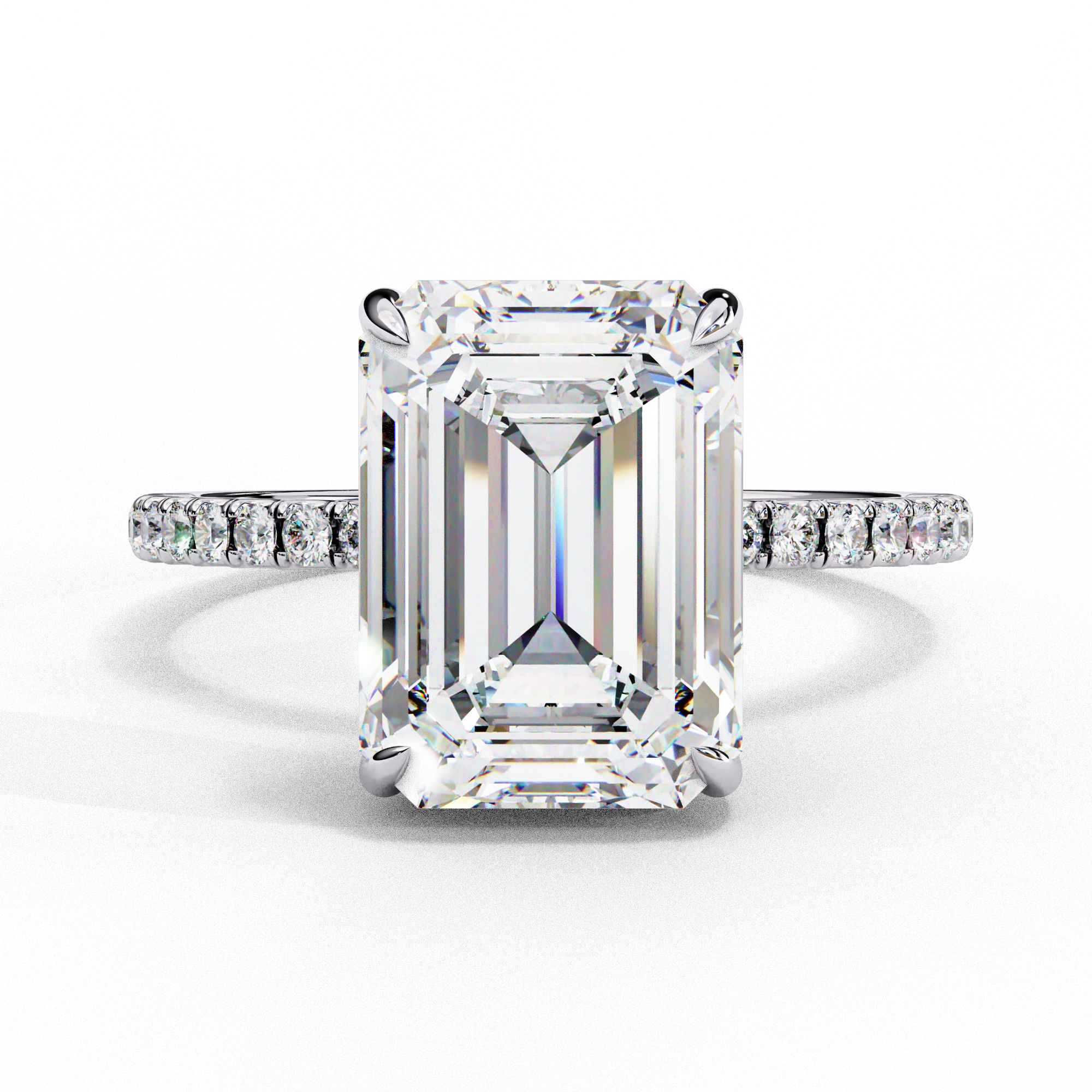 Emerald Cut Synthetic Diamond Hidden Halo Engagement Ring Lab Diamond Engagement Rings