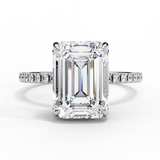 Emerald Cut Synthetic Diamond Hidden Halo Engagement Ring