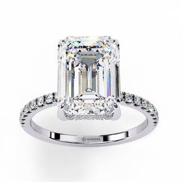 2.80 Carat Emerald Cut Hidden Halo Lab Diamond Engagement Ring In White Gold