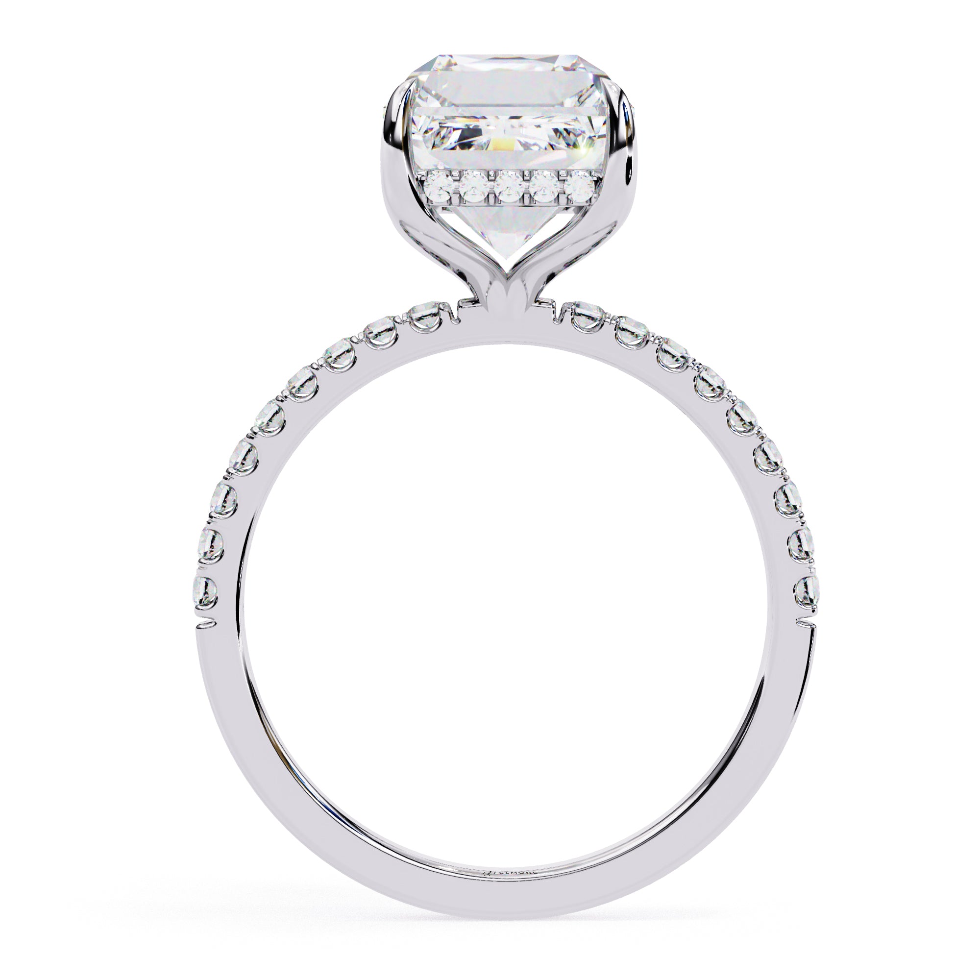 Emerald Cut Synthetic Diamond Hidden Halo Engagement Ring Lab Diamond Engagement Rings