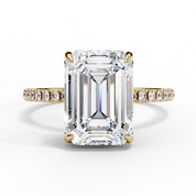 Emerald Cut Synthetic Diamond Hidden Halo Engagement Ring 18K Yellow Gold Lab Diamond Engagement Rings