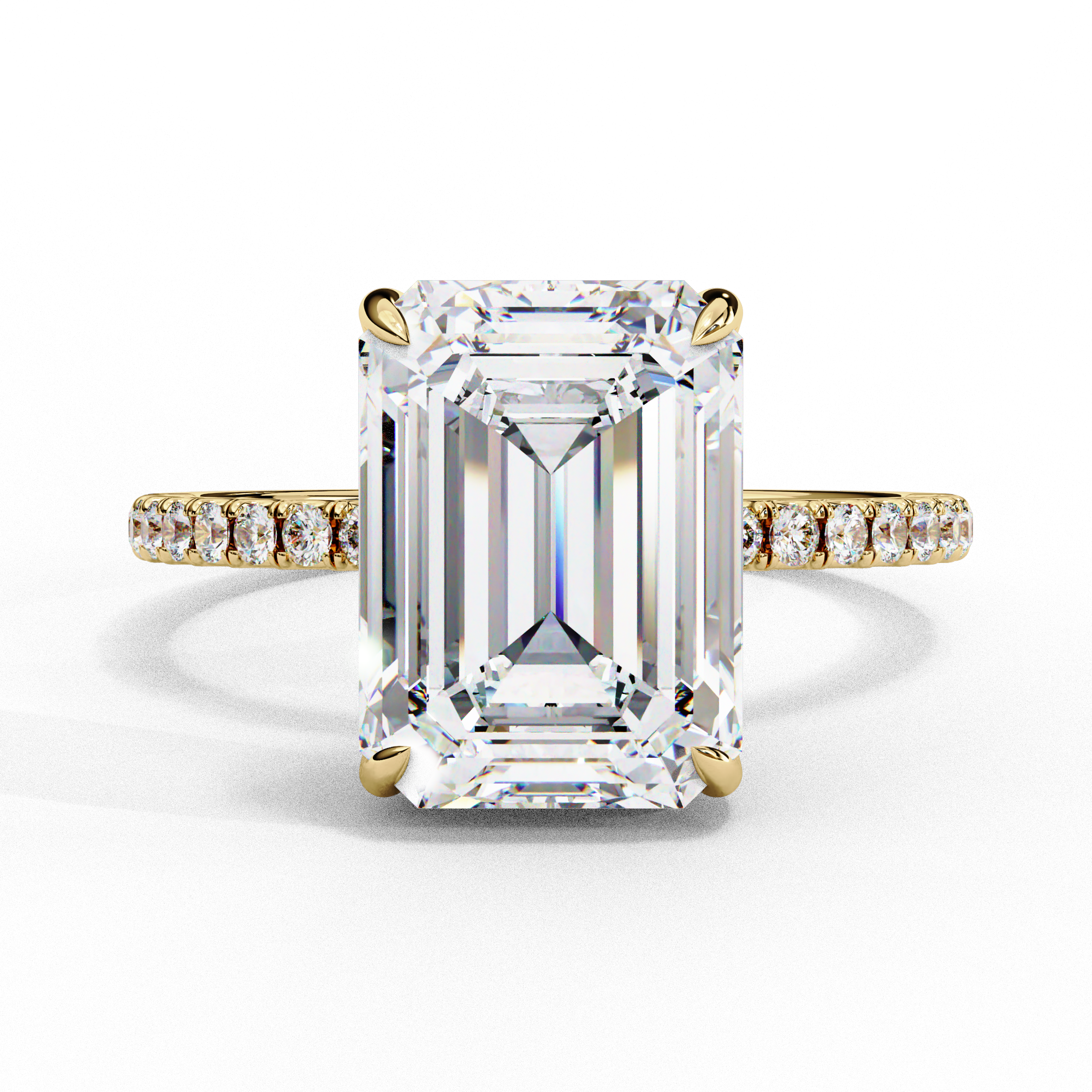 Emerald Cut Synthetic Diamond Hidden Halo Engagement Ring 18K Yellow Gold Lab Diamond Engagement Rings