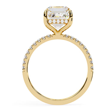 2.80 Carat Emerald Cut Hidden Halo Lab Diamond Engagement Ring In Yellow Gold