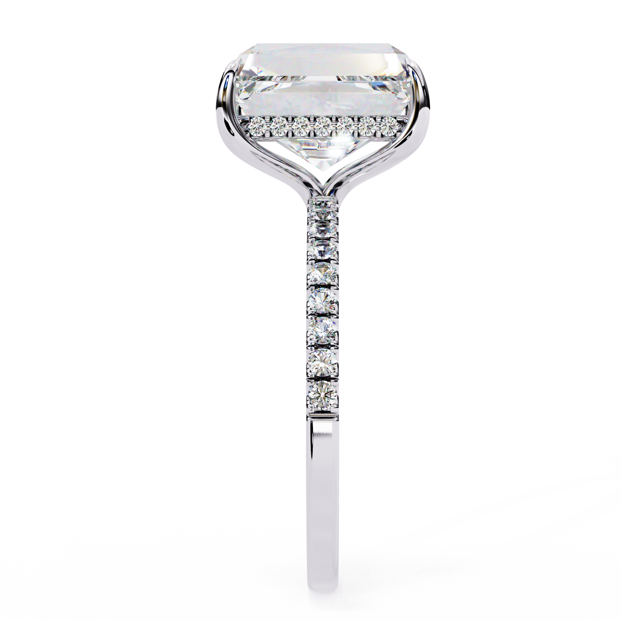 Emerald Cut Synthetic Diamond Hidden Halo Engagement Ring Lab Diamond Engagement Rings