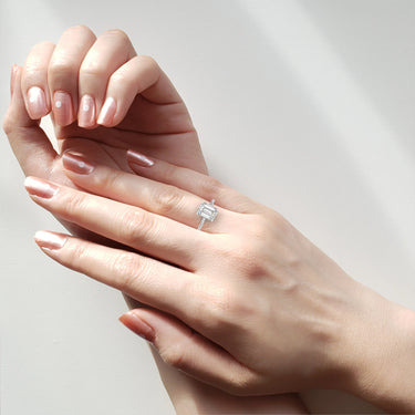 2.80 Carat Emerald Cut Hidden Halo Lab Diamond Engagement Ring In White Gold